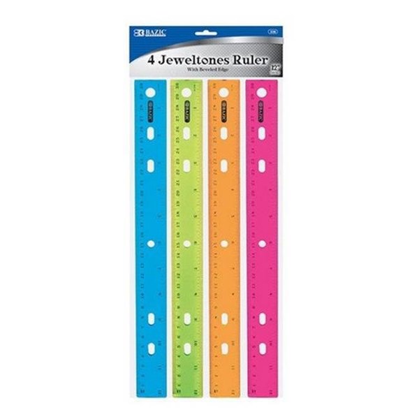 Bazic Products Bazic 336  BAZIC 12" (30cm) Jeweltones Color Ruler (4/Pack)   Pack of 24 336